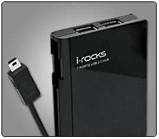 Black I-ROCKS IR-4660-BK 7 Ports USB2.0 Hub with Power Adapter